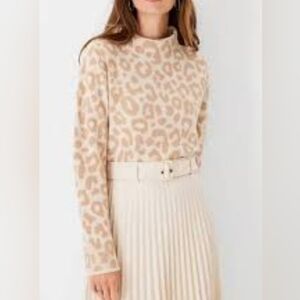 J. Mclaughlin‎ Brown Beige Cheetah Print Mock Neck Sweater Size Small